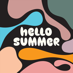 HELLO SUMMER BACKGROUND BRIGHT ABSTRACT HANDDRAWN SHAPE FLAT PASTEL COLORFUL DESIGN VECTOR. GODD FOR FLYER, BANNERS, PRINT, WEBSITE, WALLPAPER, COVER DESIGN, GREETING CARD
