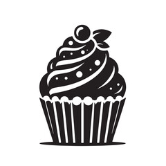 Black Cupcakes Silhouette Vector, High Quality Illustration on White Background