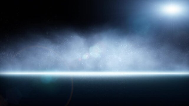 Realistic smoke effect on empty stage with spot light loop copy space animation.