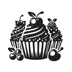 Black Cupcakes Silhouette Vector, High Quality Illustration on White Background