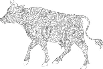 Intricate Zentangle Cow A Detailed Line Art Design for Coloring
