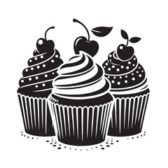 Black Cupcakes Silhouette Vector, High Quality Illustration on White Background