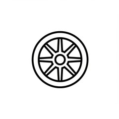 Obraz premium Stylized Black Line Wheel with Spokes on White Background