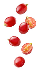set of red grapes on white background