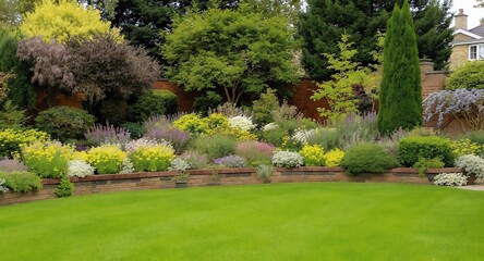 Lush Garden Landscape with Flowers