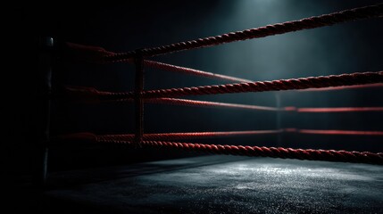 A boxing ring with red ropes on the ropes