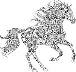 Intricate Mandala Horse Adult Coloring Page Design