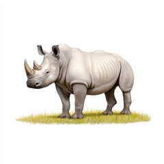 Obraz premium White Rhinoceros on Yellow Green Grass