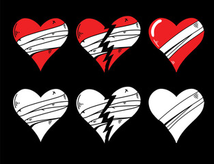 set of red hearts broken