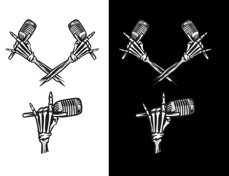 crossed skull hand with microphone vector illustration