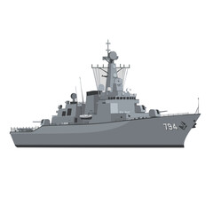 Obraz premium Modern Navy Warship Flat Vector Icon