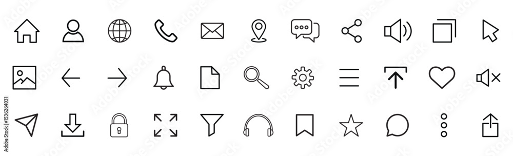 Poster website line icon set. for computer, web and mobile apps , . ui ux line icon, user interface iconset