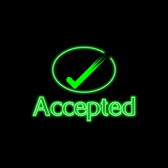 Neon Accepted text vector image with tick mark with green colour
