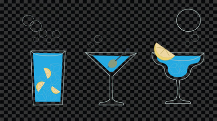 Set of Cocktail Glasses with Transparent Background