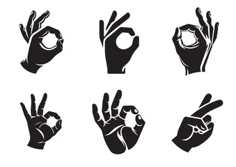 Fototapeta premium Hand Gesture Silhouette Black Vector white background Set