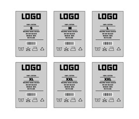 Clothing Care Labels with Sizes and Washing Instructions