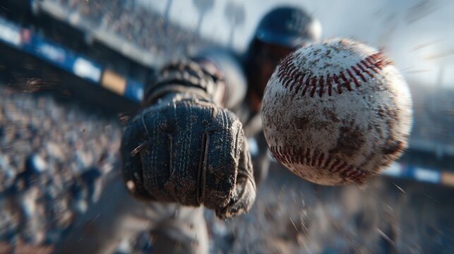 A baseball player is in the air, catching a ball - Powered by Adobe