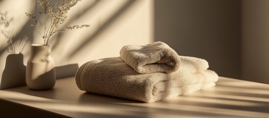 Elegant presentation of freshly laundered towels and a minimalist vase creating a calming and serene ambiance