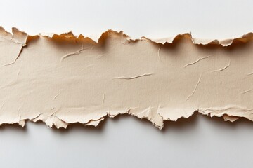 Ripped beige paper strip against white background