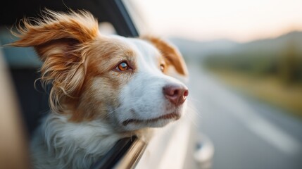A dog is looking out the window of a car