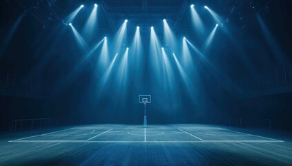 Blue Lit Basketball Court:  A Dramatic Nighttime Arena