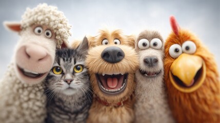 Fototapeta premium A group of cartoon animals with one of them being a chicken