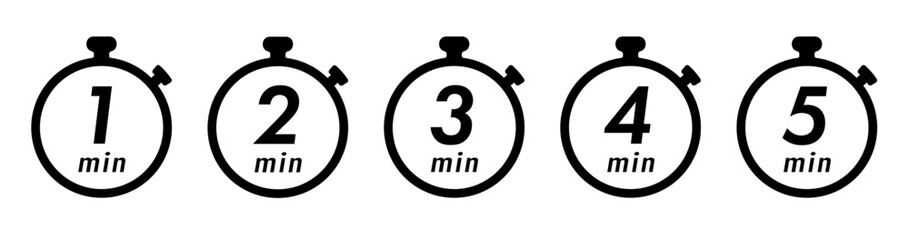 残り時間を表示するタイマー/ストップウォッチ/時計のアイコンイラストデザインセット(timer clock stopwatch 1min 2min 3min 4min 5min 6min 7min 8min 9min 10min 15min 20min 25min 30min 残り時間 シンプル アイコンイラスト ベクター 編集可能)