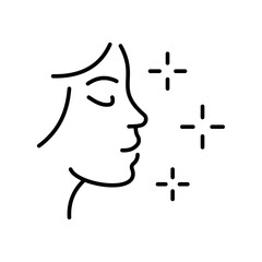 The line icon vector illustrates clean and glowing facial skin care. The line icon is isolated on a transparent background and can be edited as needed