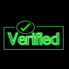Neon Verified text vector image with tick mark with green colour