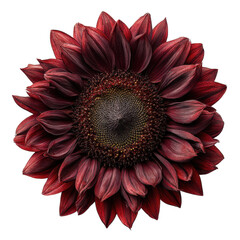 Dark Red Sunflower Bloom Isolated detailed view Maroon Burgundy Transparent background