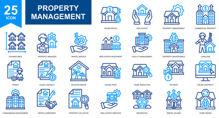 Property Management and Real Estate icon set collection. Simple line color vector
