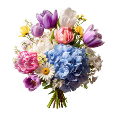 Vibrant spring bouquet tulips peonies hydrangeas daisies Isolate flowers