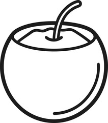 Coconut drink silhouette with straw and umbrella icon for tropical beach summer vacation clipart.