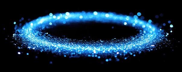 Abstract Blue Glitter Circle on Black Background