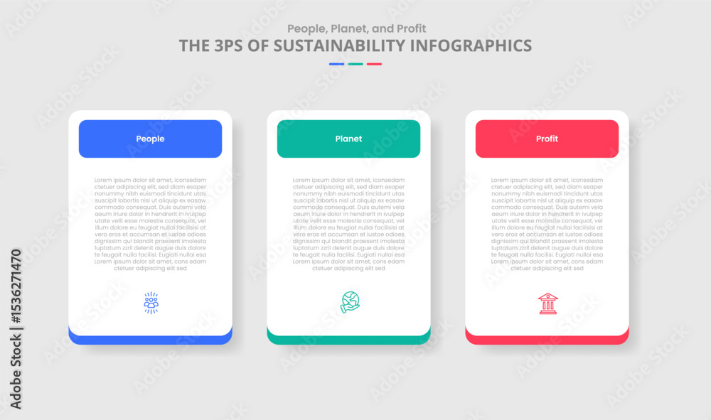 Poster 3p sustainability concept for infographic with drop shadow style with simple round box table with ro