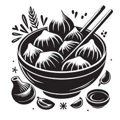 Black Dumplings Silhouette Vector, High Quality Illustration on White Background