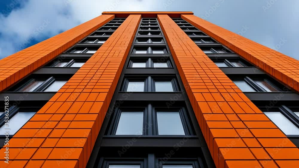 Aufkleber soaring facade: an upward perspective showcases the commanding presence of a modern skyscraper. its 