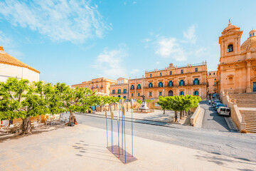 Noto, with the Basilica Minore di San Nicolo and Palazzo Ducezio, Sicily, Italy