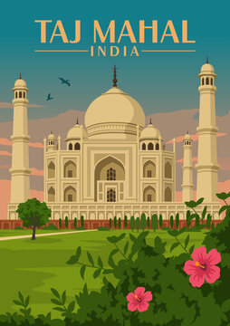 View of taj mahal agra india sunset vector