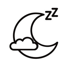 Crescent Moon, Cloud, and Sleep Icon – Minimal Outline Vector on White Background