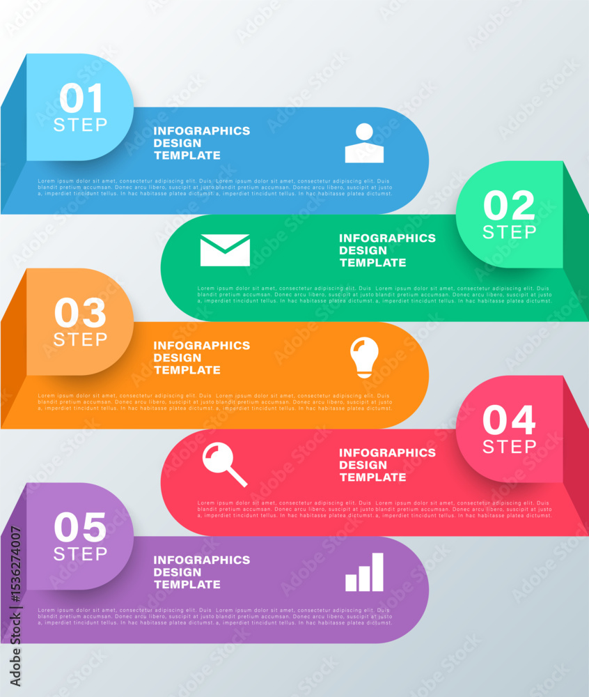 Poster vertical marketing infographic template. five steps or processes with icons and space for your data