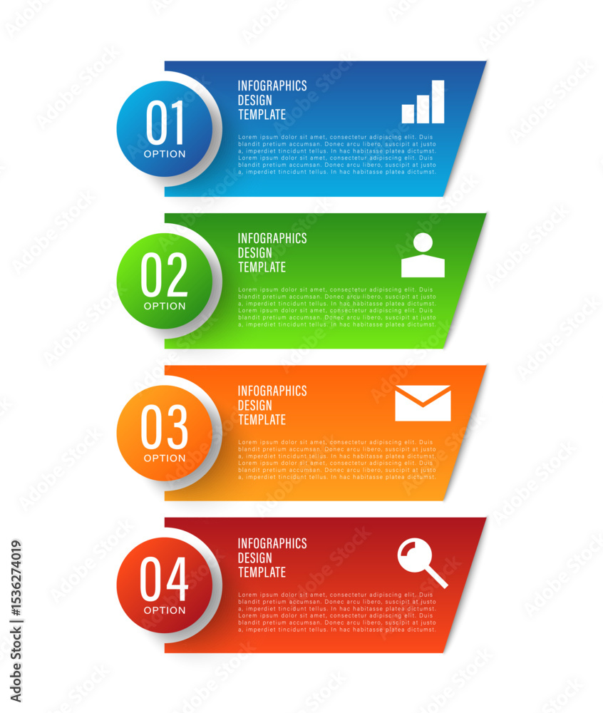 Poster vertical infographic template with four colored elements. business infographic with icons and space 