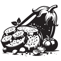 Black Eggplant Parmesan Silhouette Vector, High Quality Illustration on White Background