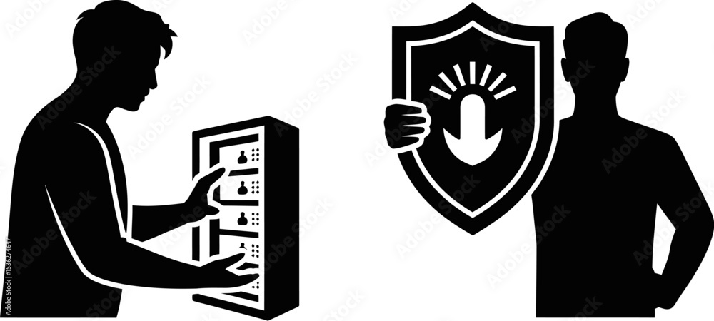 Poster access control system security management protection and identity verification with shield concept d