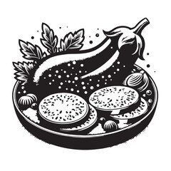 Black Eggplant Parmesan Silhouette Vector, High Quality Illustration on White Background