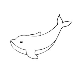 Cute cartoon-style dolphin illustration. Simple hand-drawn marine animal, perfect for kids and educational projects.