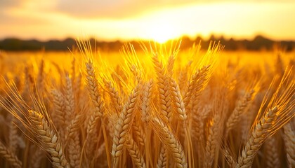 Obraz premium Golden wheat, sunlit field, harvest bounty.