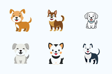Cartoon dogs of various breeds on a white background