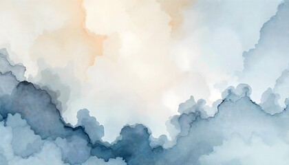 Fototapeta premium Abstract watercolor painting of clouds in shades of blue and beige