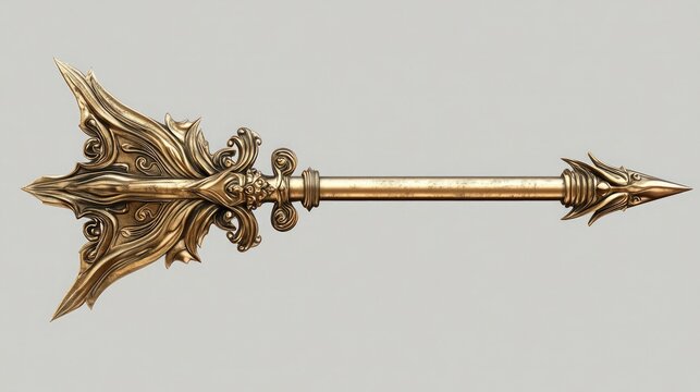 Isolated Golden Decorative Arrow Spear with Ornate Vintage Design Element for Artistic Projects.